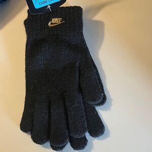 Nike Black Knit Gloves with Gold Swoosh